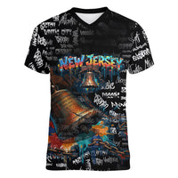 Personalized New Jersey Liberty Bell Graffiti Women V-Neck T-Shirt Urban Street Art - Hand Drawn City Tagging
