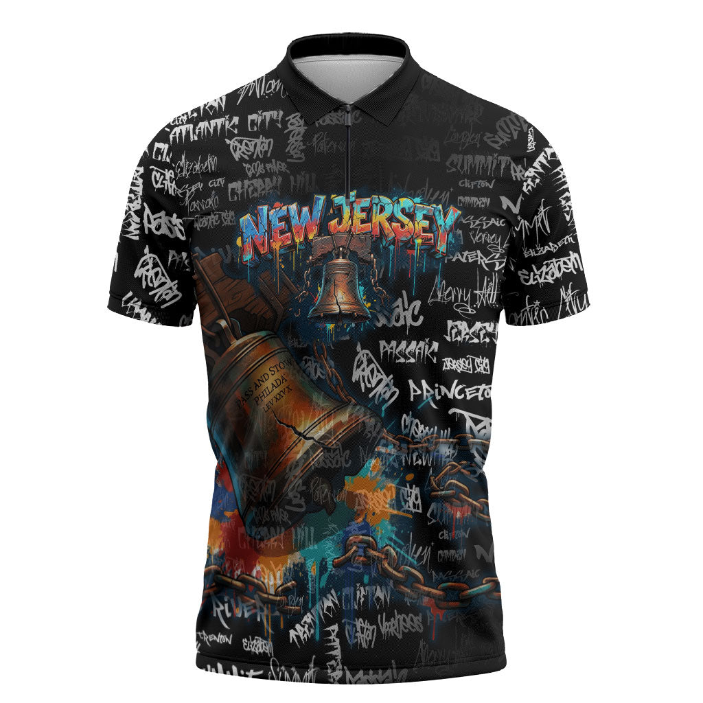 Personalized New Jersey Liberty Bell Graffiti Zipper Polo Shirt Urban Street Art - Hand Drawn City Tagging