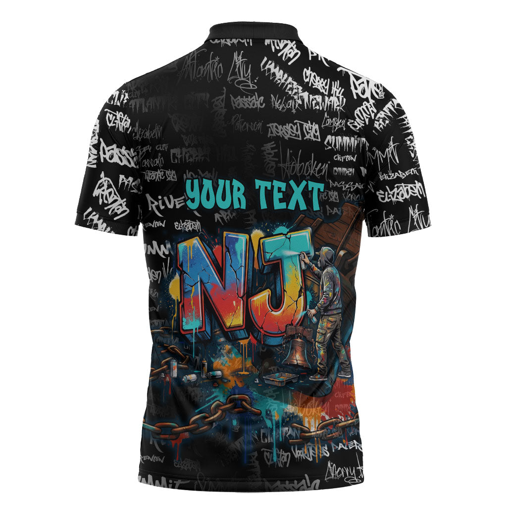 Personalized New Jersey Liberty Bell Graffiti Zipper Polo Shirt Urban Street Art - Hand Drawn City Tagging
