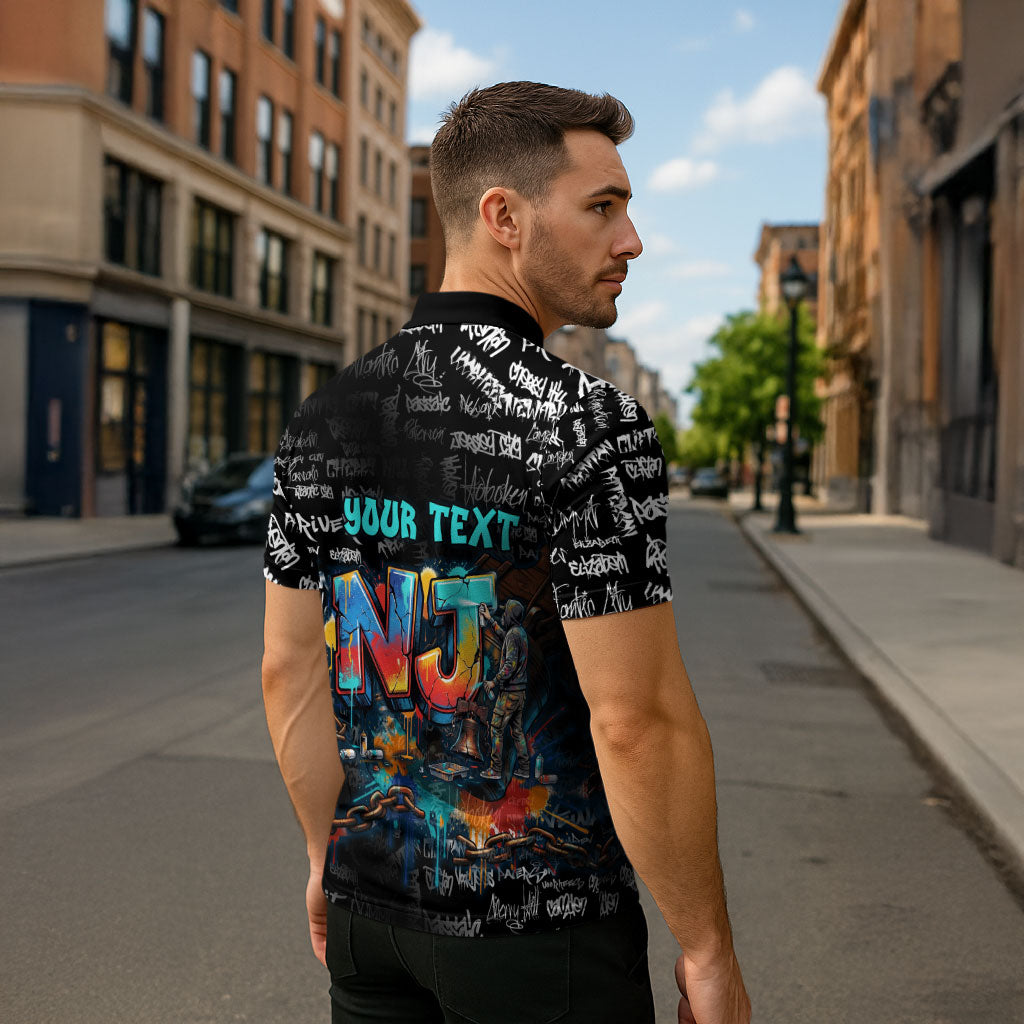 Personalized New Jersey Liberty Bell Graffiti Zipper Polo Shirt Urban Street Art - Hand Drawn City Tagging