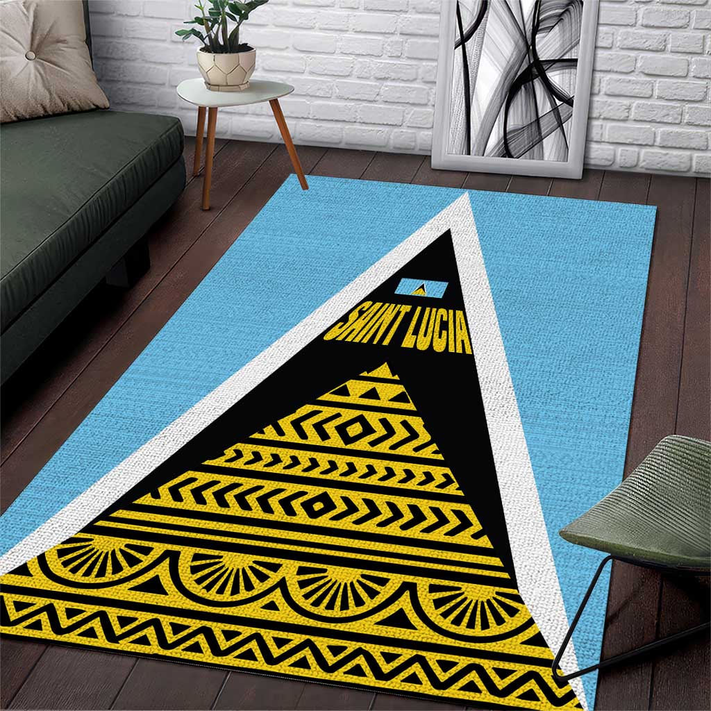 Saint Lucia Tribal Triangle Design Area Rug with Flag Colors and The Land The People The Light Quote - Wonder Print Shop