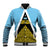 Saint Lucia Tribal Triangle Design Baseball Jacket with Flag Colors and The Land The People The Light Quote - Wonder Print Shop