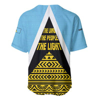 Saint Lucia Tribal Triangle Design Baseball Jersey with Flag Colors and The Land The People The Light Quote - Wonder Print Shop