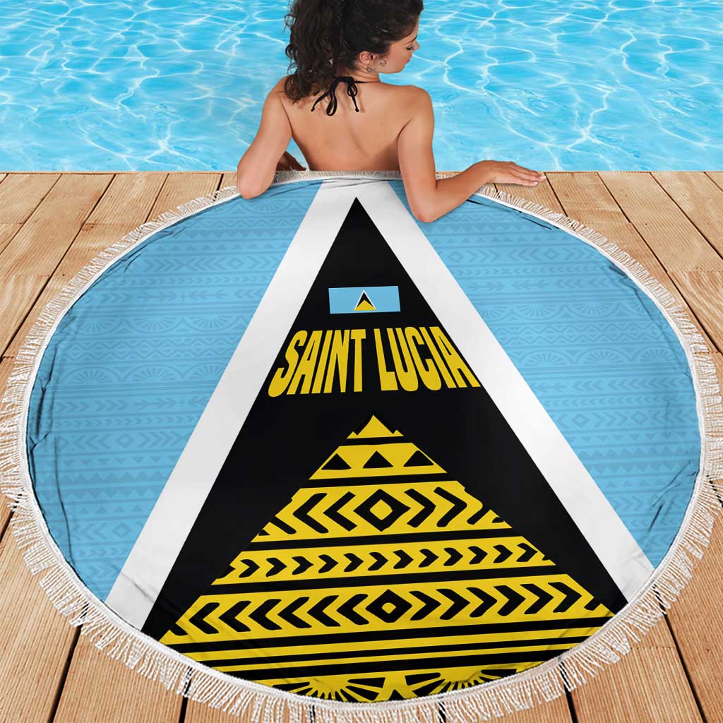 Saint Lucia Tribal Triangle Design Beach Blanket with Flag Colors and The Land The People The Light Quote - Wonder Print Shop