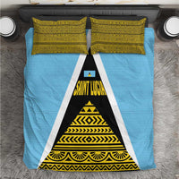 Saint Lucia Tribal Triangle Design Bedding Set with Flag Colors and The Land The People The Light Quote - Wonder Print Shop