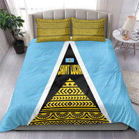 Saint Lucia Tribal Triangle Design Bedding Set with Flag Colors and The Land The People The Light Quote - Wonder Print Shop