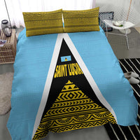 Saint Lucia Tribal Triangle Design Bedding Set with Flag Colors and The Land The People The Light Quote - Wonder Print Shop