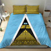 Saint Lucia Tribal Triangle Design Bedding Set with Flag Colors and The Land The People The Light Quote - Wonder Print Shop
