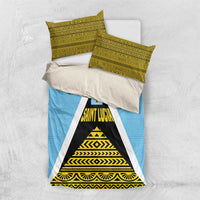 Saint Lucia Tribal Triangle Design Bedding Set with Flag Colors and The Land The People The Light Quote - Wonder Print Shop