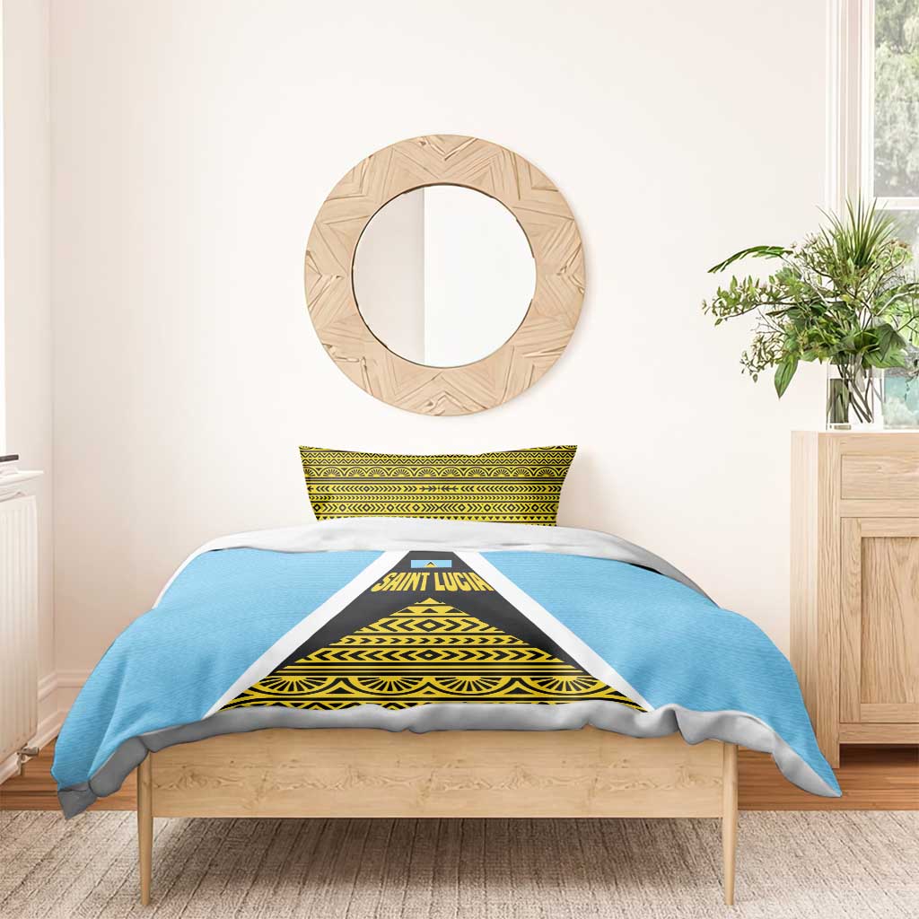 Saint Lucia Tribal Triangle Design Bedding Set with Flag Colors and The Land The People The Light Quote - Wonder Print Shop