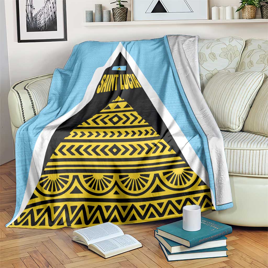 Saint Lucia Tribal Triangle Design Blanket with Flag Colors and The Land The People The Light Quote - Wonder Print Shop
