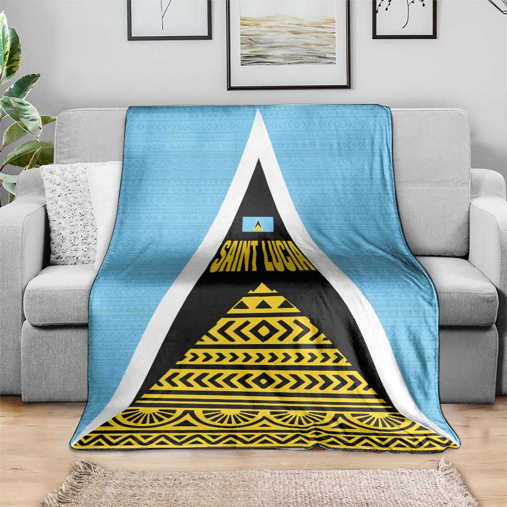 Saint Lucia Tribal Triangle Design Blanket with Flag Colors and The Land The People The Light Quote - Wonder Print Shop