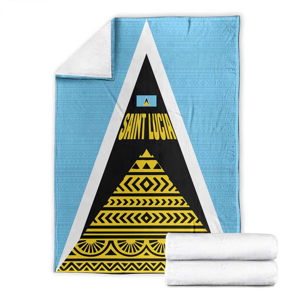 Saint Lucia Tribal Triangle Design Blanket with Flag Colors and The Land The People The Light Quote - Wonder Print Shop