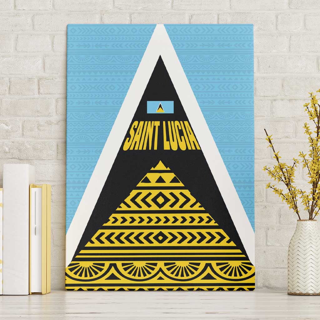 Saint Lucia Tribal Triangle Design Canvas Wall Art with Flag Colors and The Land The People The Light Quote - Wonder Print Shop