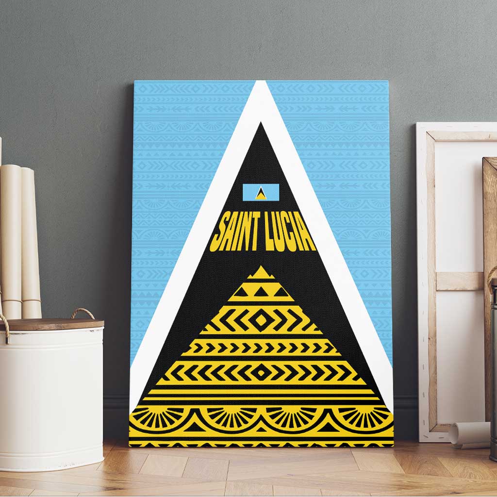 Saint Lucia Tribal Triangle Design Canvas Wall Art with Flag Colors and The Land The People The Light Quote - Wonder Print Shop