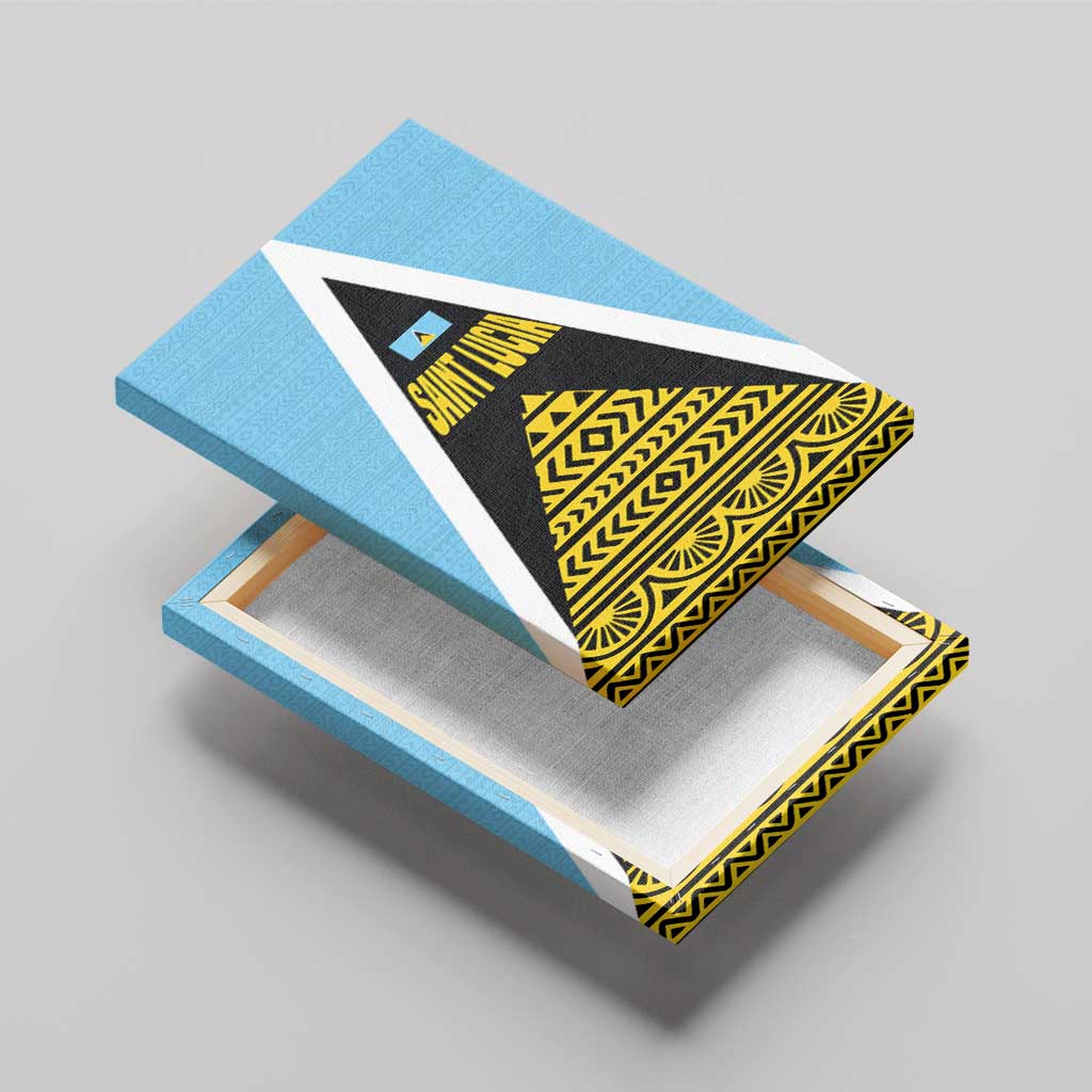 Saint Lucia Tribal Triangle Design Canvas Wall Art with Flag Colors and The Land The People The Light Quote - Wonder Print Shop