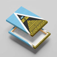 Saint Lucia Tribal Triangle Design Canvas Wall Art with Flag Colors and The Land The People The Light Quote - Wonder Print Shop