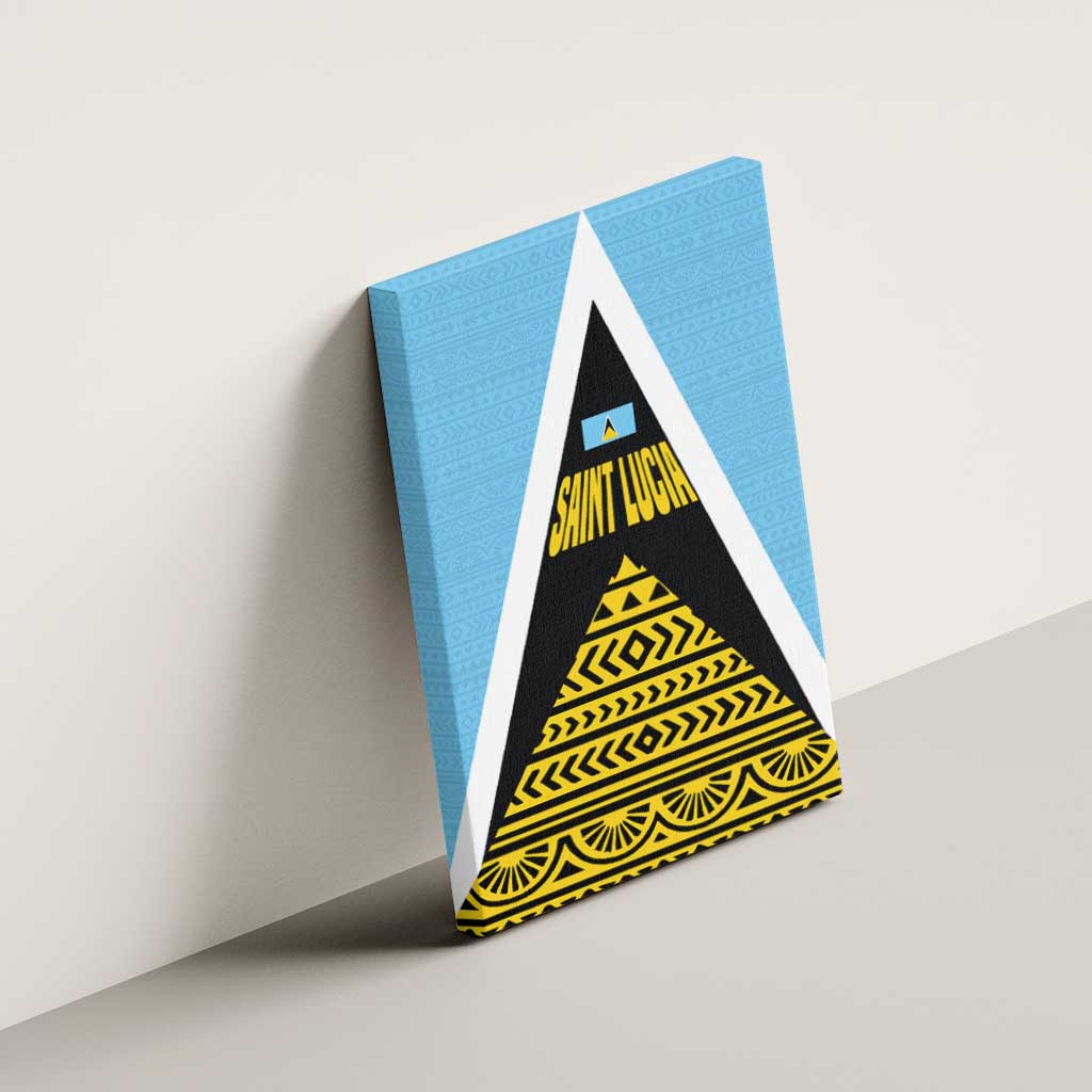 Saint Lucia Tribal Triangle Design Canvas Wall Art with Flag Colors and The Land The People The Light Quote - Wonder Print Shop