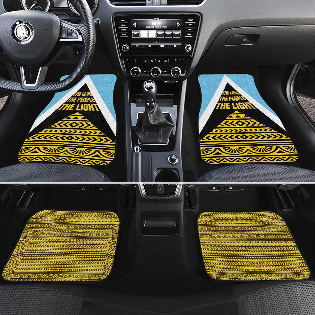 Saint Lucia Tribal Triangle Design Car Mats with Flag Colors and The Land The People The Light Quote - Wonder Print Shop
