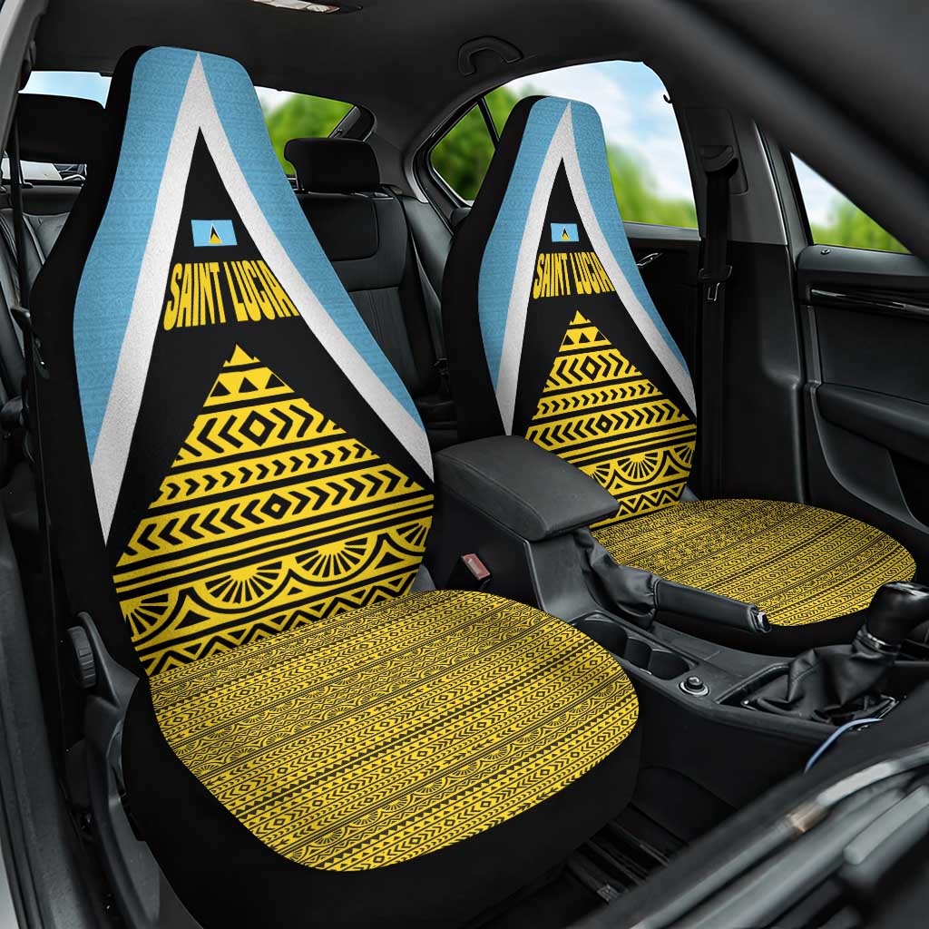 Saint Lucia Tribal Triangle Design Car Seat Cover with Flag Colors and The Land The People The Light Quote - Wonder Print Shop