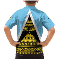 Saint Lucia Tribal Triangle Design Family Matching Mermaid Dress and Hawaiian Shirt with Flag Colors and The Land The People The Light Quote - Wonder Print Shop