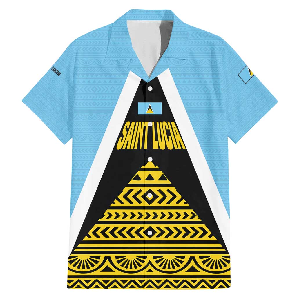 Saint Lucia Tribal Triangle Design Family Matching Mermaid Dress and Hawaiian Shirt with Flag Colors and The Land The People The Light Quote - Wonder Print Shop
