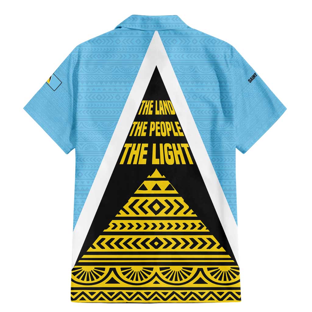 Saint Lucia Tribal Triangle Design Family Matching Mermaid Dress and Hawaiian Shirt with Flag Colors and The Land The People The Light Quote - Wonder Print Shop