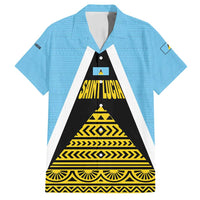 Saint Lucia Tribal Triangle Design Family Matching Off Shoulder Maxi Dress and Hawaiian Shirt with Flag Colors and The Land The People The Light Quote - Wonder Print Shop