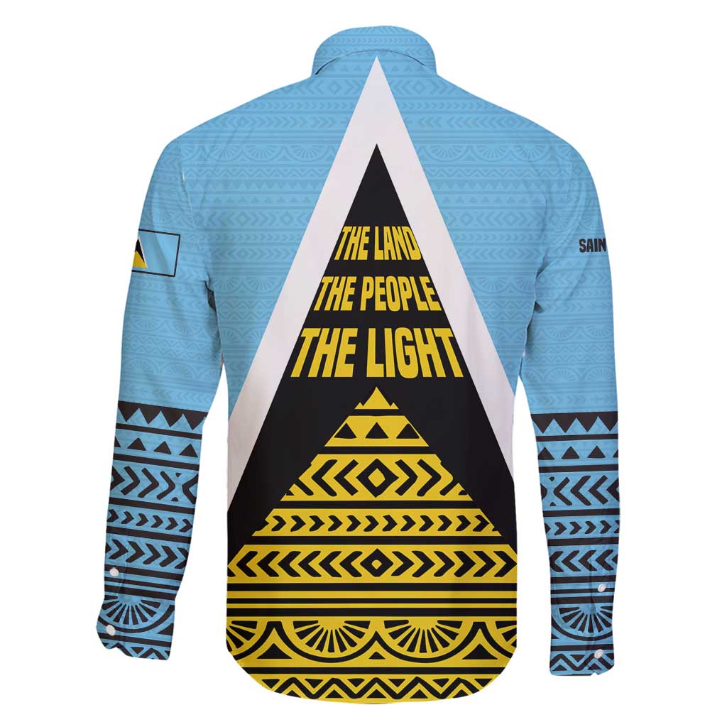 Saint Lucia Tribal Triangle Design Family Matching Off Shoulder Short Dress and Hawaiian Shirt with Flag Colors and The Land The People The Light Quote - Wonder Print Shop