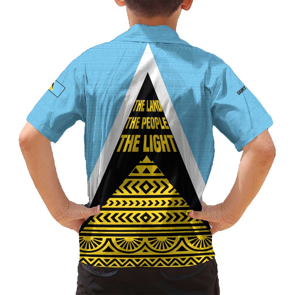 Saint Lucia Tribal Triangle Design Family Matching Tank Maxi Dress and Hawaiian Shirt with Flag Colors and The Land The People The Light Quote - Wonder Print Shop