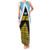 Saint Lucia Tribal Triangle Design Family Matching Tank Maxi Dress and Hawaiian Shirt with Flag Colors and The Land The People The Light Quote - Wonder Print Shop