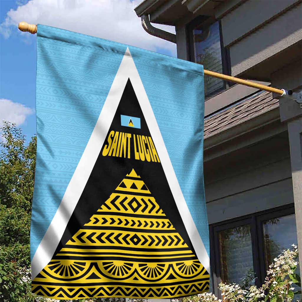 Saint Lucia Tribal Triangle Design Garden Flag with Flag Colors and The Land The People The Light Quote - Wonder Print Shop