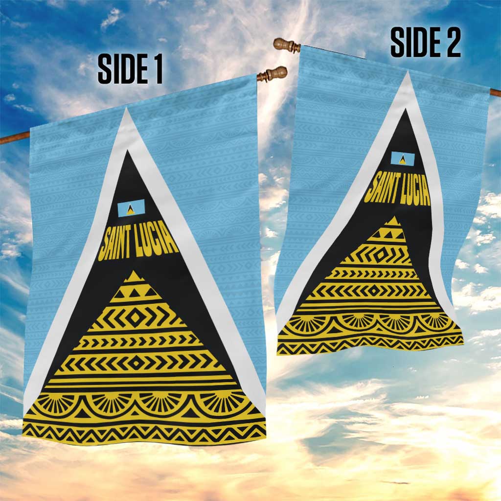 Saint Lucia Tribal Triangle Design Garden Flag with Flag Colors and The Land The People The Light Quote - Wonder Print Shop