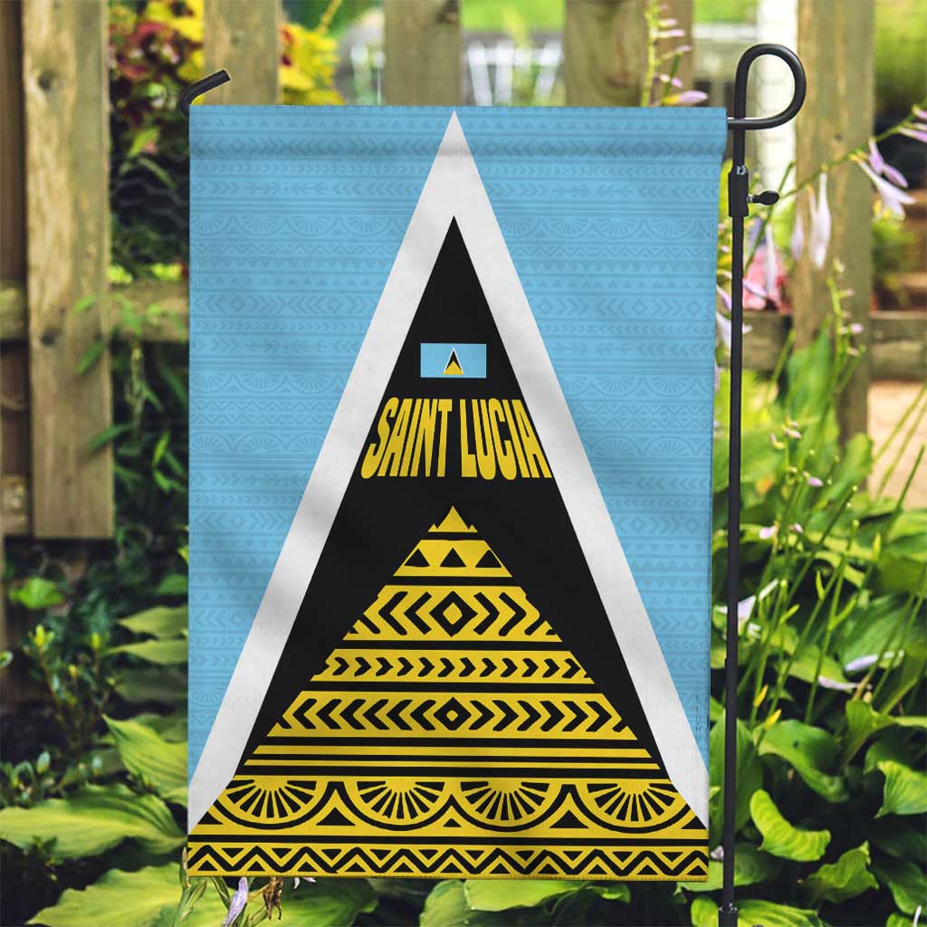 Saint Lucia Tribal Triangle Design Garden Flag with Flag Colors and The Land The People The Light Quote - Wonder Print Shop