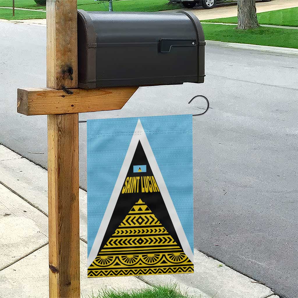 Saint Lucia Tribal Triangle Design Garden Flag with Flag Colors and The Land The People The Light Quote - Wonder Print Shop