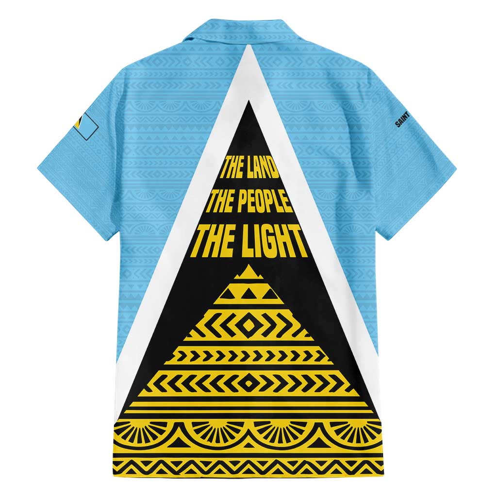 Saint Lucia Tribal Triangle Design Hawaiian Shirt with Flag Colors and The Land The People The Light Quote - Wonder Print Shop