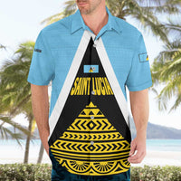 Saint Lucia Tribal Triangle Design Hawaiian Shirt with Flag Colors and The Land The People The Light Quote - Wonder Print Shop