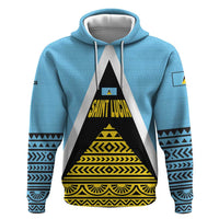 Saint Lucia Tribal Triangle Design Hoodie with Flag Colors and The Land The People The Light Quote - Wonder Print Shop