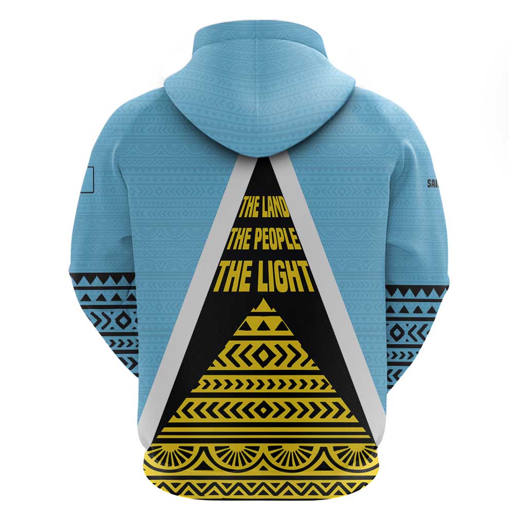 Saint Lucia Tribal Triangle Design Hoodie with Flag Colors and The Land The People The Light Quote - Wonder Print Shop