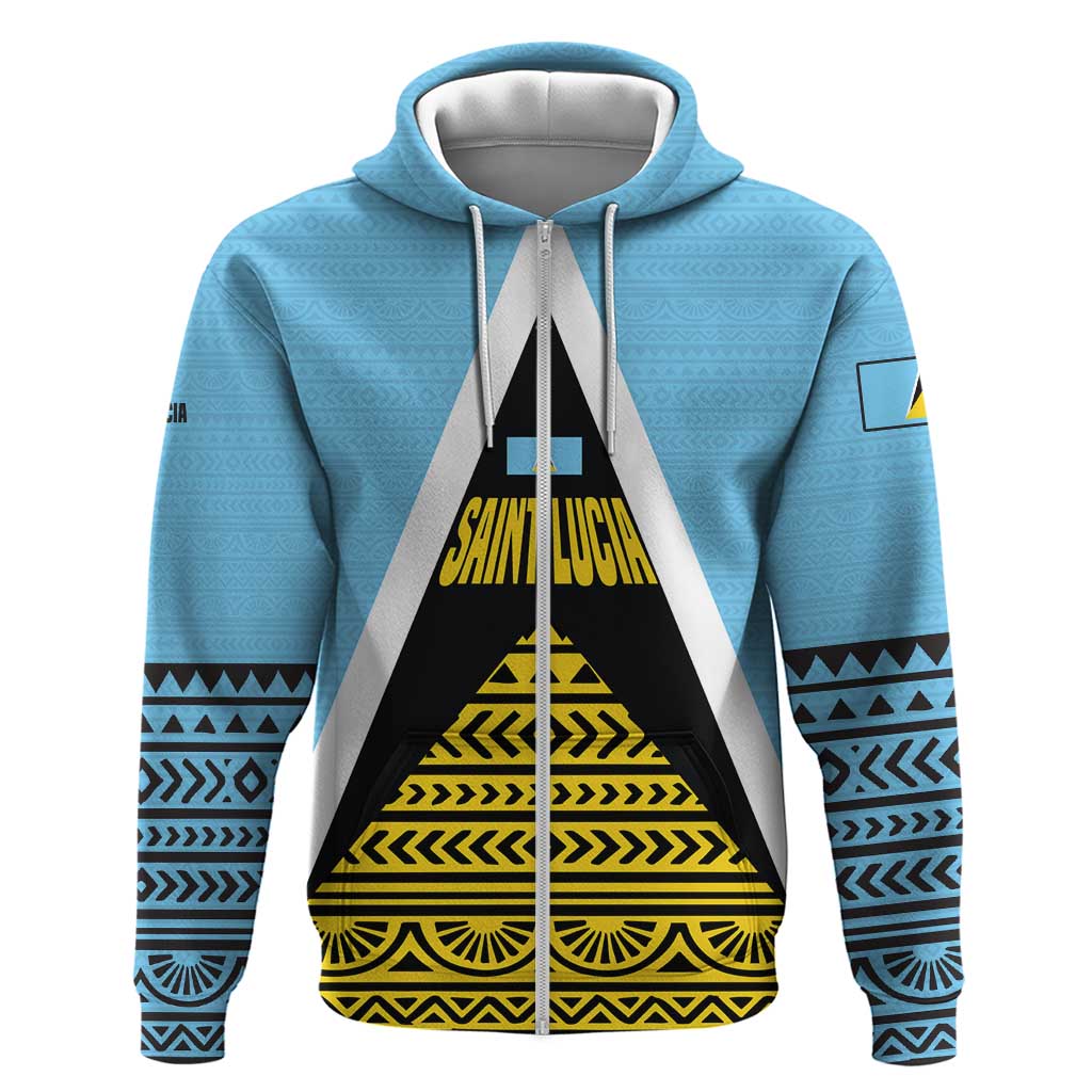 Saint Lucia Tribal Triangle Design Hoodie with Flag Colors and The Land The People The Light Quote - Wonder Print Shop