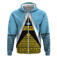 Saint Lucia Tribal Triangle Design Hoodie with Flag Colors and The Land The People The Light Quote - Wonder Print Shop