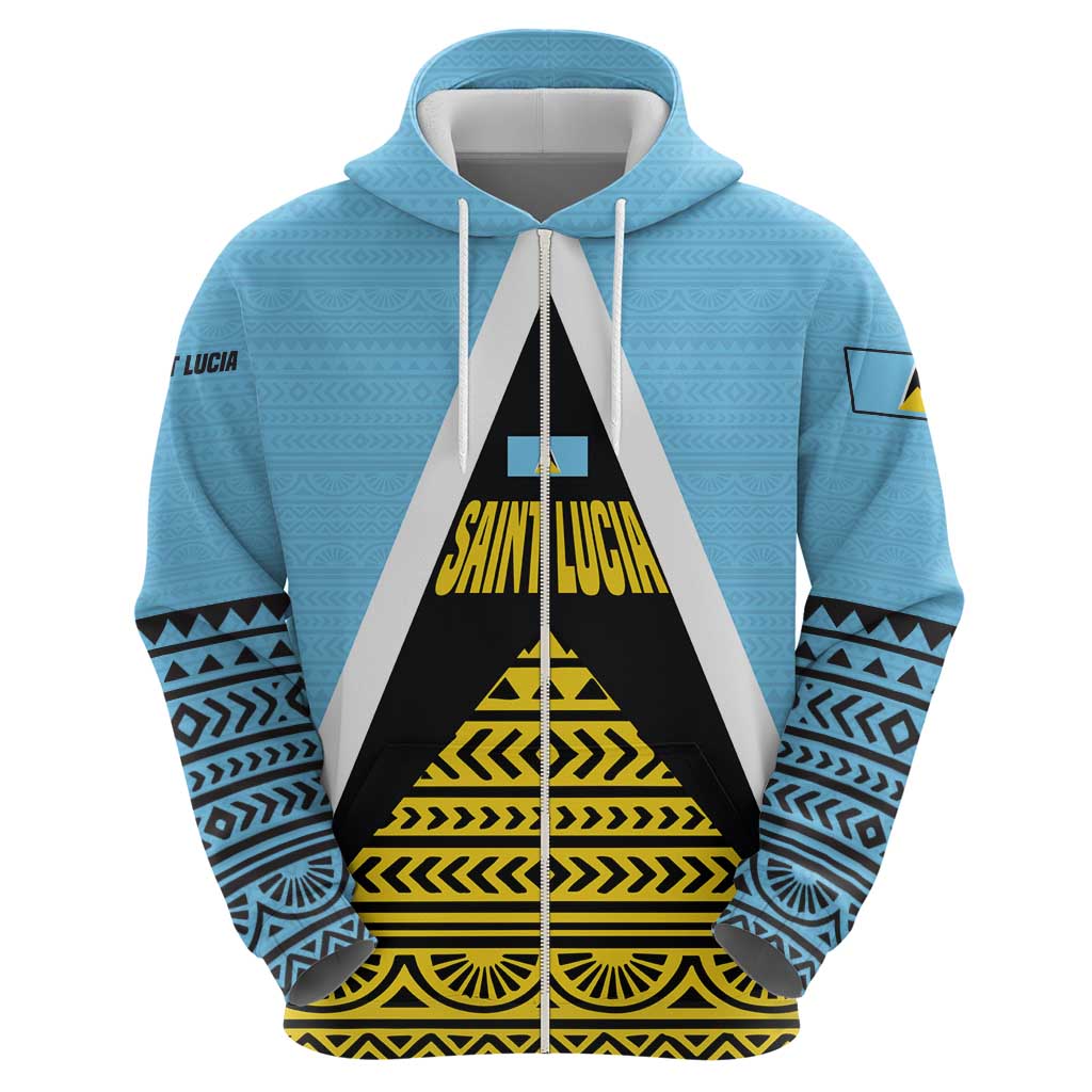 Saint Lucia Tribal Triangle Design Hoodie with Flag Colors and The Land The People The Light Quote - Wonder Print Shop