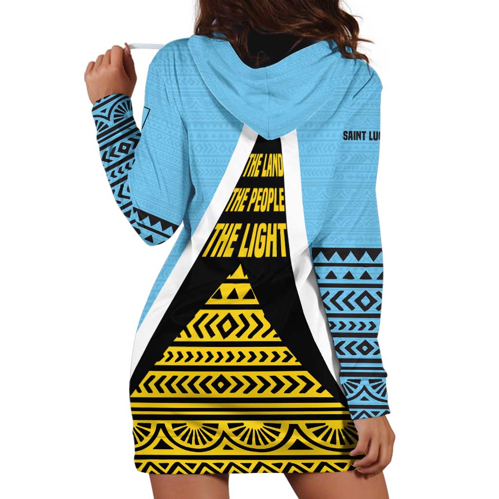 Saint Lucia Tribal Triangle Design Hoodie Dress with Flag Colors and The Land The People The Light Quote - Wonder Print Shop