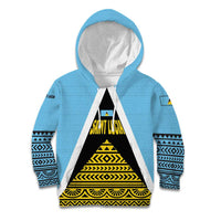 Saint Lucia Tribal Triangle Design Kid Hoodie with Flag Colors and The Land The People The Light Quote - Wonder Print Shop