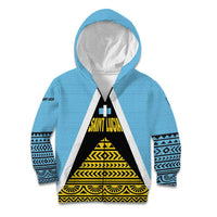 Saint Lucia Tribal Triangle Design Kid Hoodie with Flag Colors and The Land The People The Light Quote - Wonder Print Shop