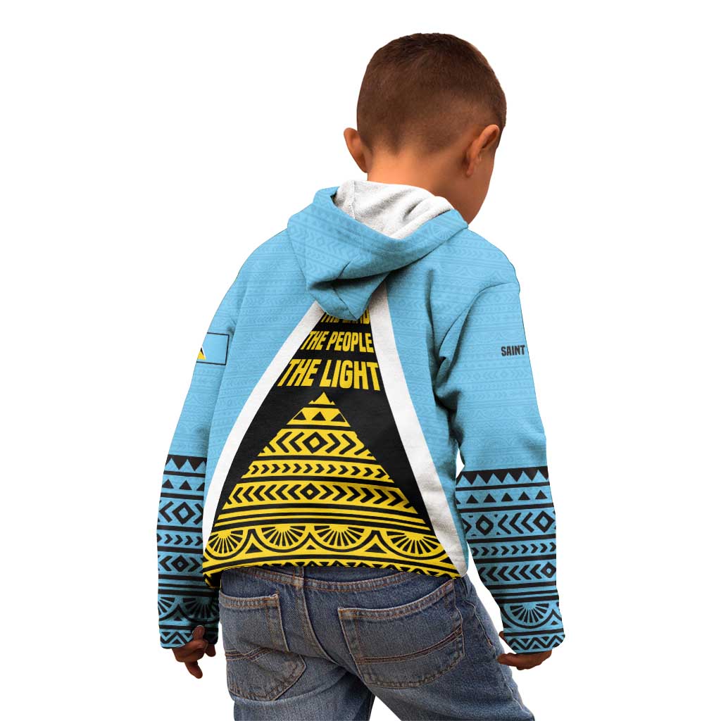 Saint Lucia Tribal Triangle Design Kid Hoodie with Flag Colors and The Land The People The Light Quote - Wonder Print Shop