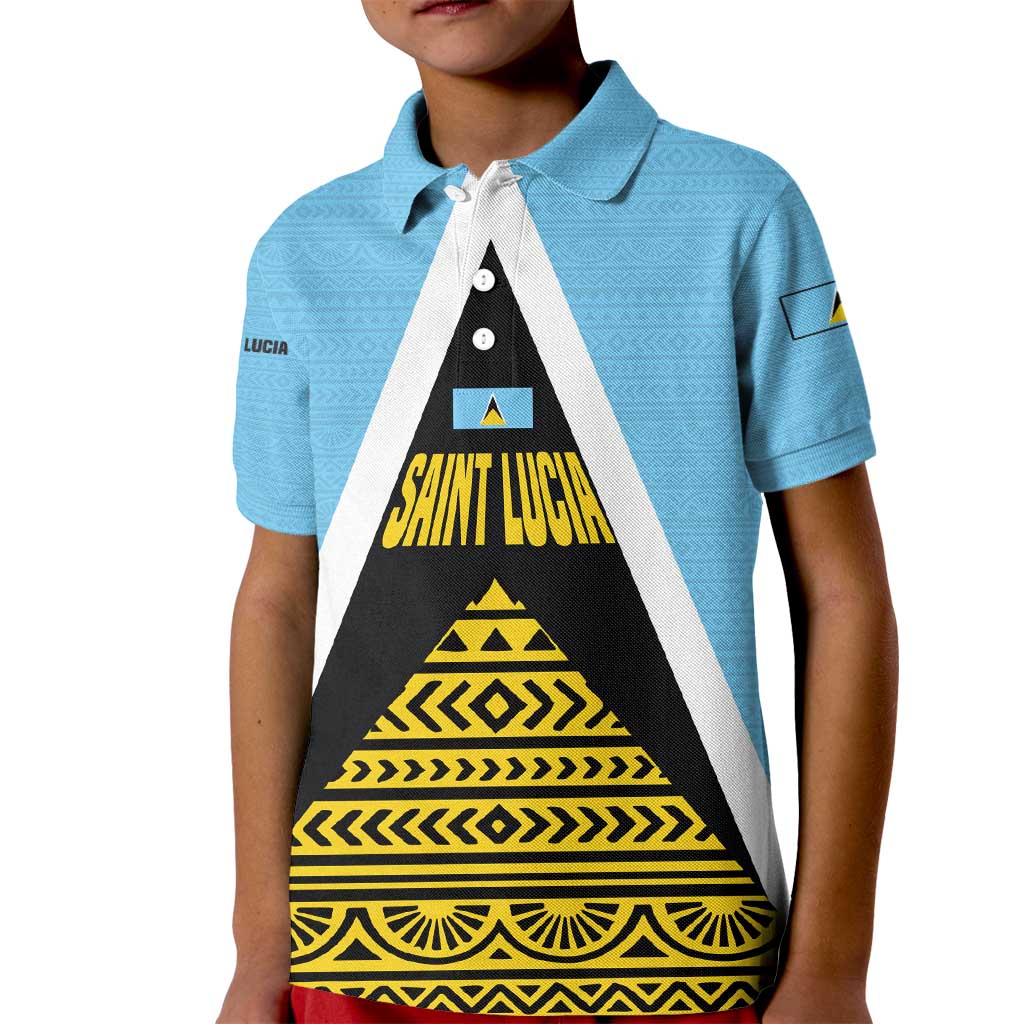 Saint Lucia Tribal Triangle Design Kid Polo Shirt with Flag Colors and The Land The People The Light Quote - Wonder Print Shop