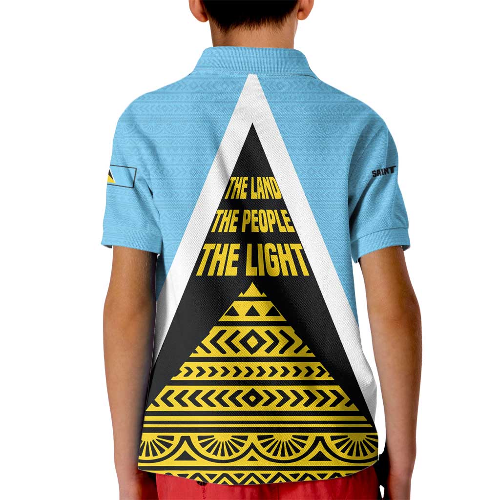Saint Lucia Tribal Triangle Design Kid Polo Shirt with Flag Colors and The Land The People The Light Quote - Wonder Print Shop
