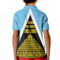 Saint Lucia Tribal Triangle Design Kid Polo Shirt with Flag Colors and The Land The People The Light Quote - Wonder Print Shop