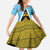 Saint Lucia Tribal Triangle Design Kid Short Sleeve Dress with Flag Colors and The Land The People The Light Quote - Wonder Print Shop